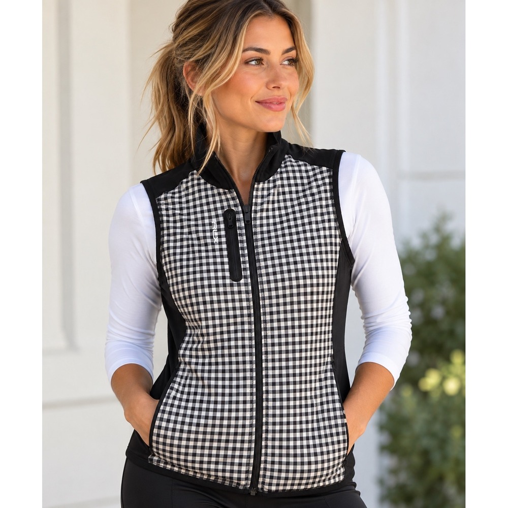RLX Ralph Lauren Womens L Gingham Golf Vest Black White Full Zip Performance